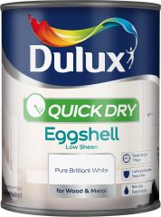 Dulux Quick Dry Eggshell Paint Pure Brilliant White 750ml