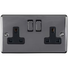 2 Gang 13Amp Dp Switched Socket Black Nickel Enhance Range Black Trim