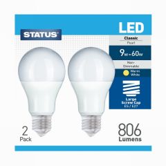 Led - 9W- 60W - 806 Lum - A60 Gls - Es - Pack Of 2