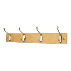 Hat & Coat Rack 4-Hook Pine/Chrome