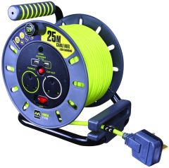 Extension Lead Reel 2-Gang 13A 25M Green - 2 Usb Ports