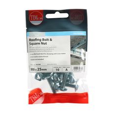 Roofing Bolt & Square Nut Zp M6 X 25mm (Pack Of 10)