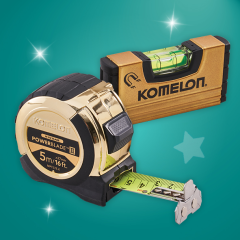 Komelon - Komelon 5m (16ft) Gold PowerBlade II Tape with Gold Mini Level