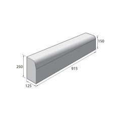 Standard Kerb Half Battered Bull Nosed Left Hand Drop 125 X 255/150 Grey