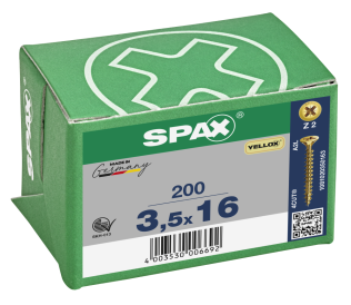 Spax-S Flat C/Sunk Pozi Z/Y Screws 3.5 X 16mm (Box Of 200)