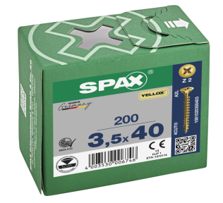 Spax-S Flat C/Sunk Pozi Z/Y Screws 3.5 X 40mm (Box Of 200)