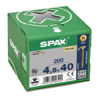 Spax-S Flat C/Sunk Pozi Z/Y Screws 4.5 X 40mm (Box Of 200)