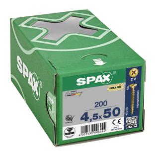 Spax-S Flat C/Sunk Pozi Z/Y Screws 4.5 X 50mm (Box Of 200)