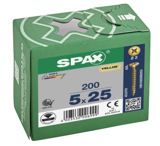 Spax-S Flat C/Sunk Pozi Z/Y Screws 5.0 X 25mm (Box Of 200)