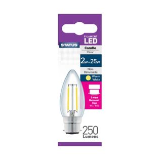 2W 25W - 250 Lum - LED - Filament - Candle - Bulb - Bc