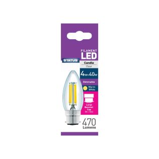 Led 4W 40W 470 Lum - Dimmable Clear Warm White Candle-Bc