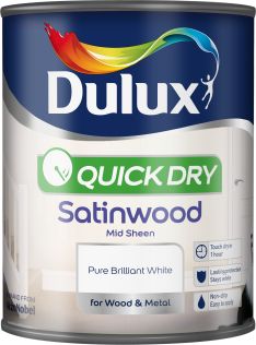 Dulux Quick Dry Satin Paint Pure Brilliant White 750ml