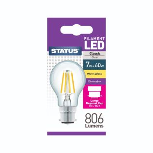 Led 7W 60W 806 Lum - Dimmable Clear Warm White Gls-Bc