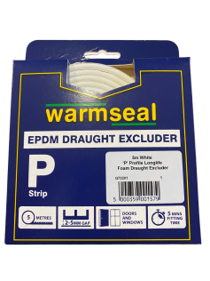 5m White 'P' Profile Longlife Foam Draught Excluders