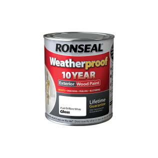 Ronseal 10Yr Weatherproof Gloss Wood Paint Pure Brilliant White 750ml