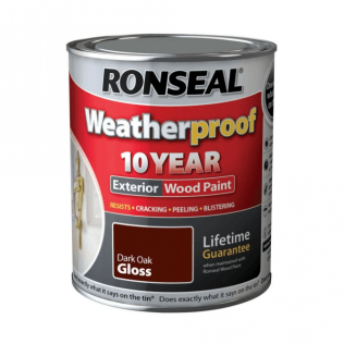 Ronseal 10Yr Weatherproof Gloss Wood Paint Dark Oak 750M