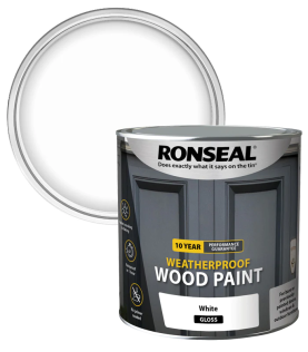 Ronseal 10Yr Weatherproof Gloss Wood Paint Pure Brilliant White 2.5L
