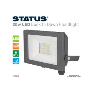 Foggia - 20W LED Flood Light - Dusk To Dawn - Grey
