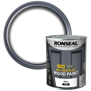 Ronseal 10Yr Weatherproof Satin Wood Paint Pure Brilliant White 750ml