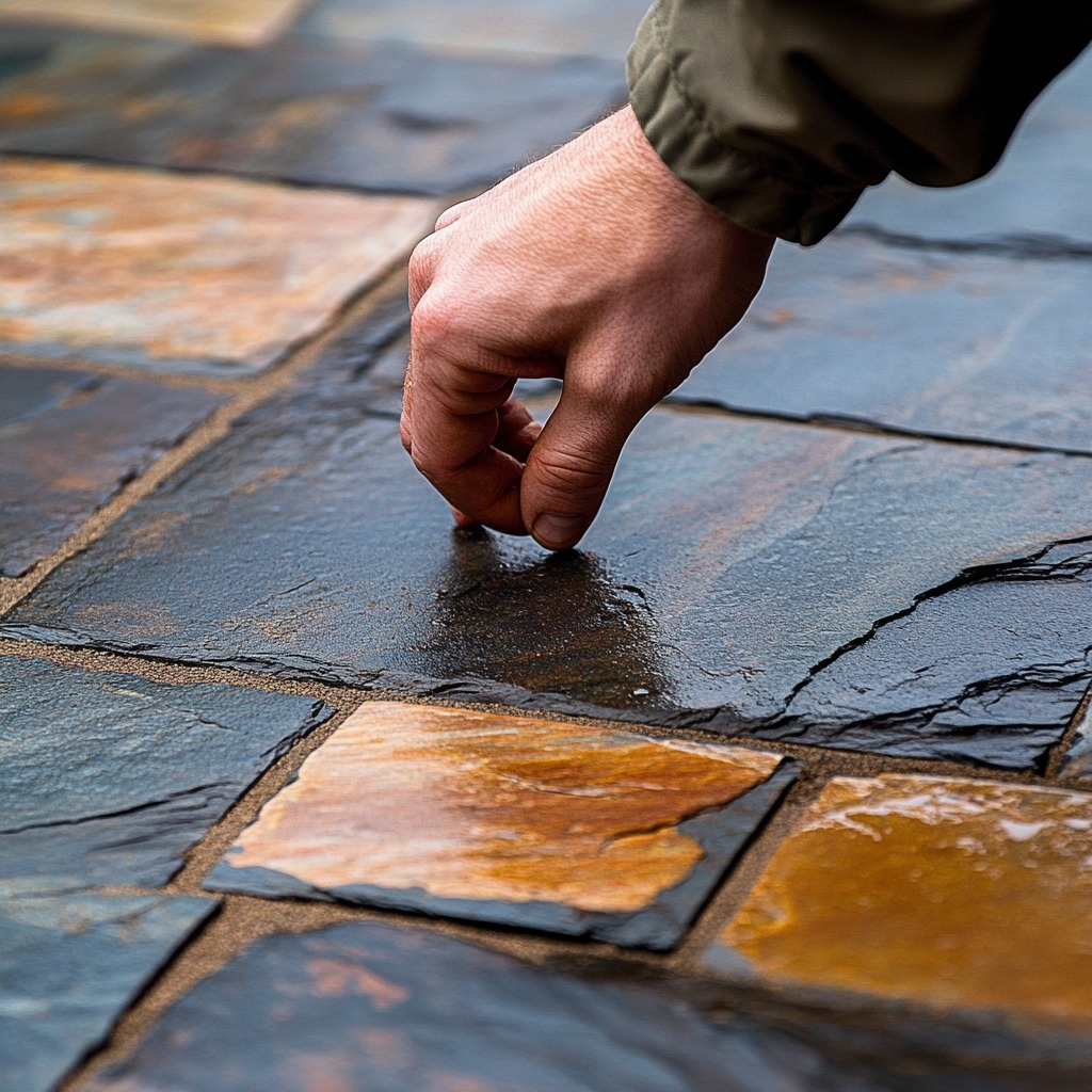 Person inspecting driveway